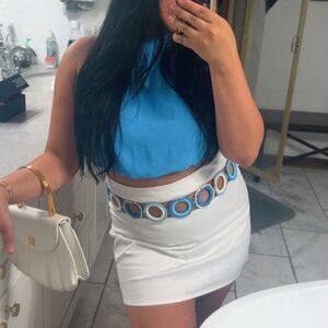 Revolve White Skirt with Blue Accents